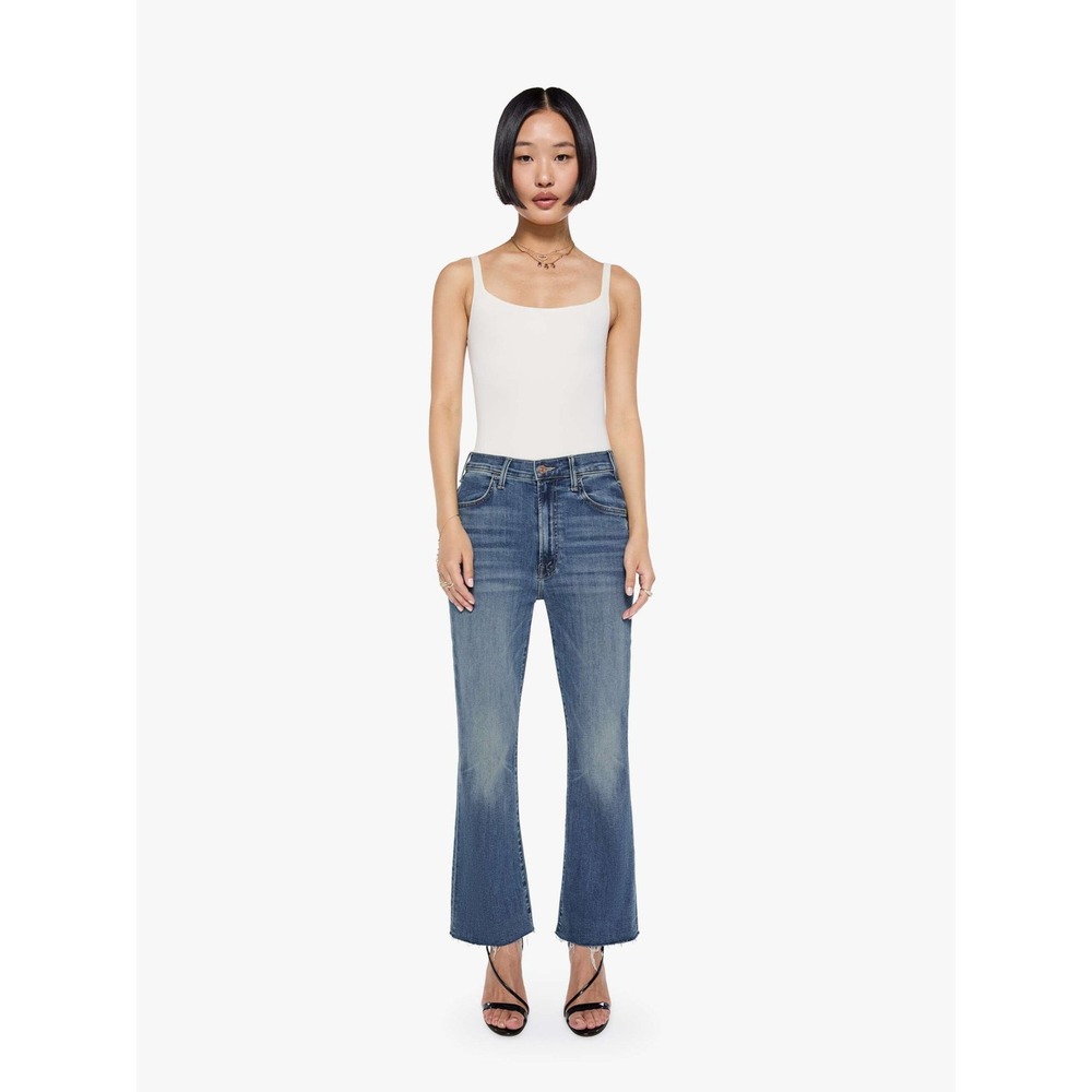 Mother Denim High Rise Hustler Ankle Fray Jeans Medium Wash Straight Leg Size 27